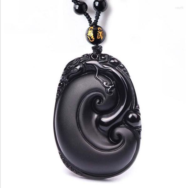 Collares pendientes KYSZDL obsidiana natural tallado Wishful hombres y mujeres modelos suéter cadena joyería regalos gratis cuerda de cuentas redondas