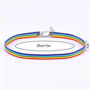 Collares colgantes Collar de encaje Hombres Mujeres Orgullo gay Arco iris Gargantilla Collar de cinta Hip Hop Joyería Drop Ship Entrega Colgantes Dhjav