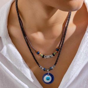 Pendentif Colliers Lacteo Hip Hop Blue Eye Modèle Acrylique Collier Pour Hommes À La Mode Perles De Bois Charme Collier Bijoux Collier Garçon Fête Cool