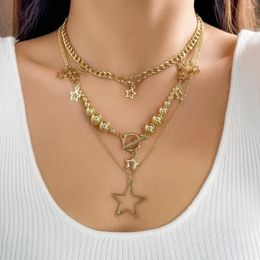 Collares colgantes Lacteo Punk Gold Color CCB Beads Charm Collar de cadena con gargantilla de borla de estrella para mujeres Cadena de clavícula Joyería fresca