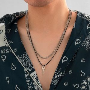 Hanger kettingen lacteo eenvoudige sleutel charmes ketting set punk hiphop voor mannen lange dunne keten sieraden unisex rapper straatkraaggeschenk