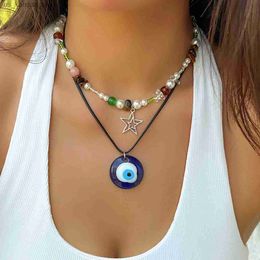 Colliers pendants LACTEO VINTAGE NATAL STARE Collier d'anneau étoile Collier Bleu Eye Forme Perles Pendante Choker pour femmes Fête Boho Jewelry Gift240408