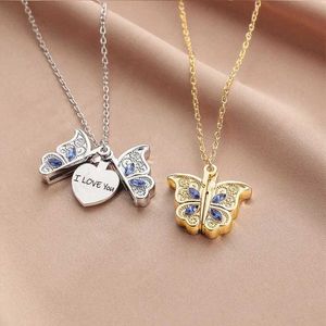 Colliers pendants dames Fashion Charm papillon I Love You Love Pendant Collier Luxury High End Collier Bijoux Valentin Gift D240522