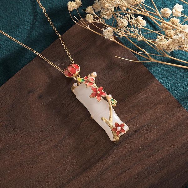 Collares pendientes Collar de mujer Esmalte Bambú Hetian Yuzhu Imitación Vintage Joyería china