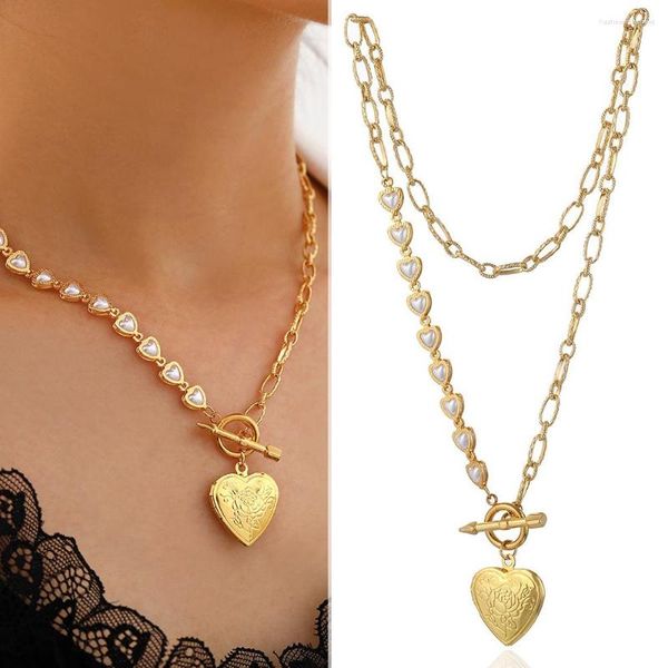 Collares colgantes Lady Faux Pearl Heart Clavícula Collar Acero inoxidable OT Hebilla Diseñado Adornos de fiesta de Navidad Regalo de citas