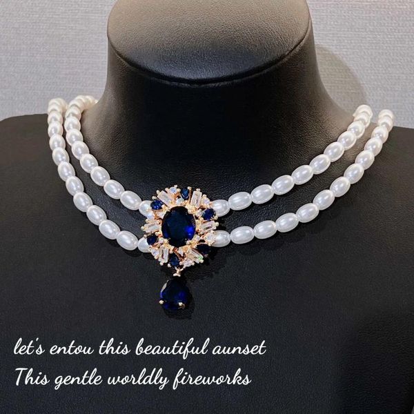 Colliers pendants Lailili vintage bijoux médiéval bijoux Blue Zircon Baroque Pearl Collier pour femmes accessoires de fête