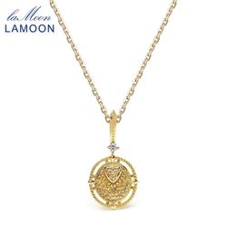 Collares colgantes Lamoon Lucky Coin Collar para mujeres 925 Sterling Silver Mini Totem Badge K Chapado en oro Joyería de delicadeza hecha a mano NI070 231017