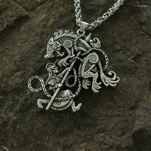 Pendentif Colliers Lanseis 1pcs Drop Viking Hommes Collier Odin Warrior NORSE WOLF