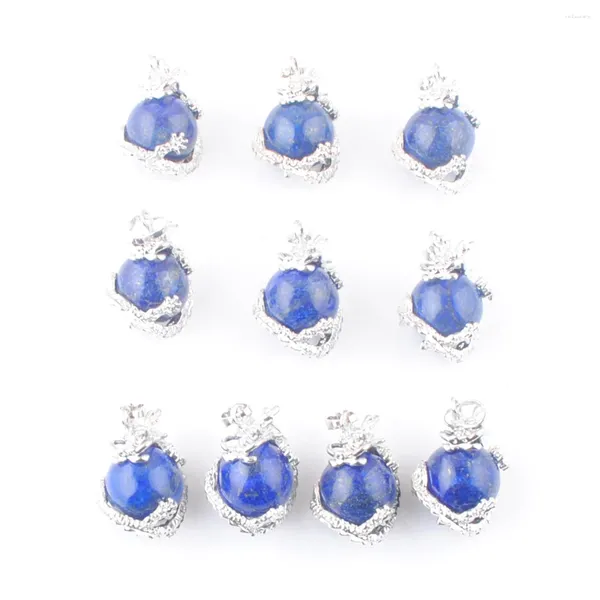 Colliers de pendentif Lapis lazuli Stone Natural Round Round 16 mm Perles Pendants Dragon Wrap