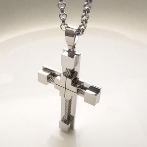 Pendentif Colliers Grand 40 60mm Argent / Or Fil Croix Charme Collier En Acier Inoxydable 316L Bijoux Pour Hommes 4MM 24 POUCES Rolo ChainPendant