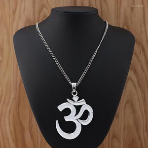 Colliers pendentifs grand collier de Yoga symbole OM AUM en métal abstrait sur longue chaîne tour de cou Lagenlook 34