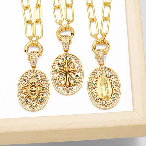 Collares colgantes Gran cobre Zircon Hollow Virgen María Collar para mujeres Chapado en oro Cadena de clip Joyería católica Amuleto Nkeb835