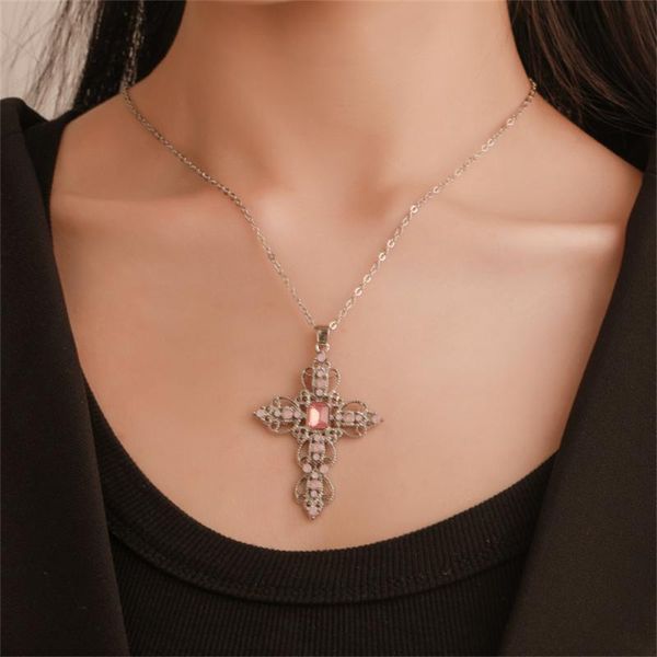 Pendentif Colliers Grand Détaillé Croix Forage Bijou Collier Argent Couleur Ton Gothique Punk Bijoux Mode Charme Déclaration Femmes GiftPendan