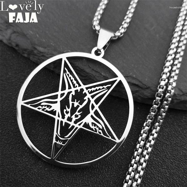 Collares colgantes Gran talismán Baphomet Collar de acero inoxidable Pentagrama pagano gótico para hombres Satanás Cabra gótica Jewerly Amuleto Lucifer