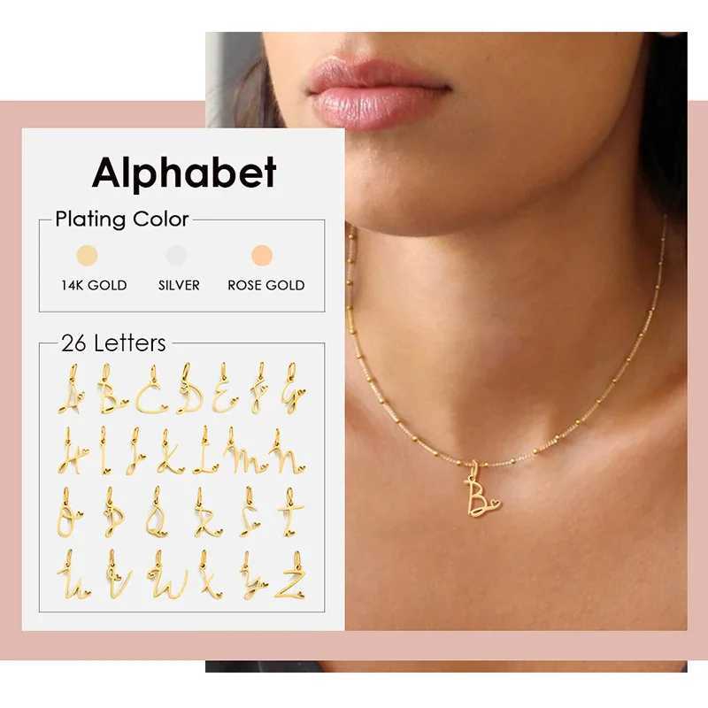 Pendant Necklaces Lateefah Letter Necklace Gold Plated 26 British Letter Pendant Stainless Steel JewelryQ