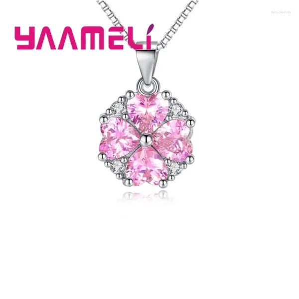 Collares colgantes Última moda Collar largo Corazón para mujeres Lady Girls 925 Sterling Silver Clear Pink CZ Composición