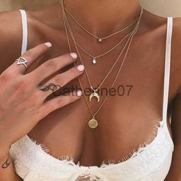 Colliers pendentifs LATS couleur or collier ras du cou pour femmes multicouche longue lune gland pendentif chaîne colliers pendentifs tour de cou bijoux de mode J230809