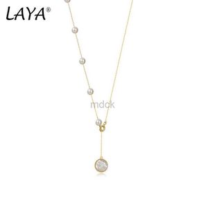 Collares colgantes Laya Corea Corea de circón brillante Collar de oro de perla para mujeres 925 Declaración de plata esterlina Boho vintage Jewelry Gift 240419