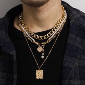 Collares colgantes Cadena en capas con colgantes de monedas de flores, collar para hombres, conjunto de gargantilla gruesa con cuentas de perlas de semillas pequeñas, joyería de moda 2023