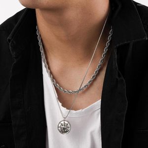 Hangende kettingen gelaagd voor mannen kompas ketting roestvrijstalen draai ketting casual retro kraag kerstcadeau