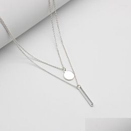 Pendentif Colliers Collier en couches pour femmes Simple Chaîne de cou de cou Bijoux de mode Double couche Ronde Disque Bar Charme Fille Accessoires Dr Ot1BF