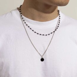 Colliers de pendentif chaîne de petites perles en couches avec collier pendentif pour hommes