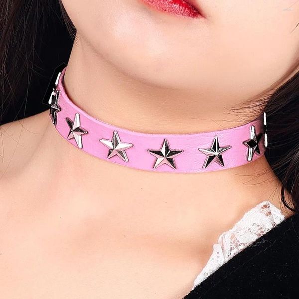 Collares colgantes Gargantilla de cuero Pentagrama femenino Decoración Collar para mujeres Goth Punk Harajuku Collar Cosplay Sexy Vegan Festival Girls