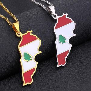 Pendentif Colliers Liban Pays Carte Drapeau Collier En Acier Inoxydable Arabe Hommes Femmes Or/Acier Couleur Ethnique Cartes Bijoux Cadeau