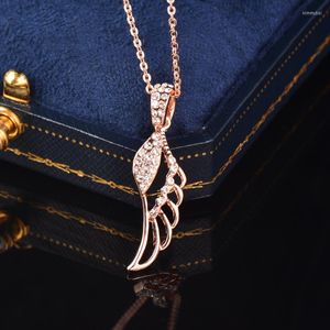 Pendentif Colliers LEEKER 2023 Charme Cubique Zircone Angel Wing Collier Pour Femmes Or Rose Couleur Choker Accessoires Bijoux 539 LK6