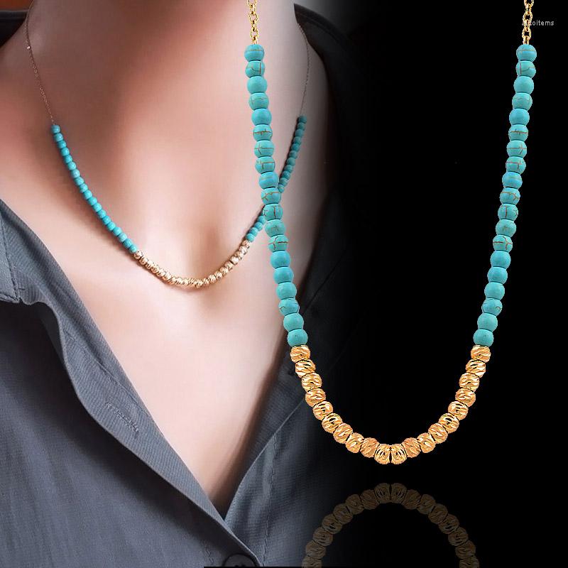 Collane a ciondolo Leeker 316L Collana in pietra blu in acciaio inossidabile per donne catena di colori oro sugli accessori per il collo gioiello di moda 008 lk3