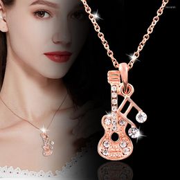 Hanger kettingen Leeker Charm Music Note gitaar ketting voor vrouwen meisjes kristallen stenen ketting op de nek accessoirese sieraden ZD1 lk2