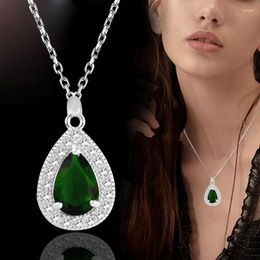 Colliers pendants Leeker Waterdrop Green vert bleu cubique Zircone Collier en acier inoxydable pour femmes Sier Color Chain Chain Bijoux 968