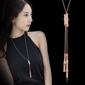 Collares pendientes Longitud 88 cm Moda Rhinestone Bambú Suéter de mujer Accesorios de joyería Colgante
