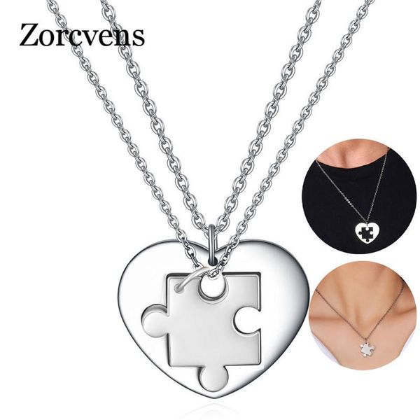 Pendentif Colliers LetAPI Collier de coeur en acier inoxydable pour femmes amant or et argent couleur puzzle bijoux de fiançailles