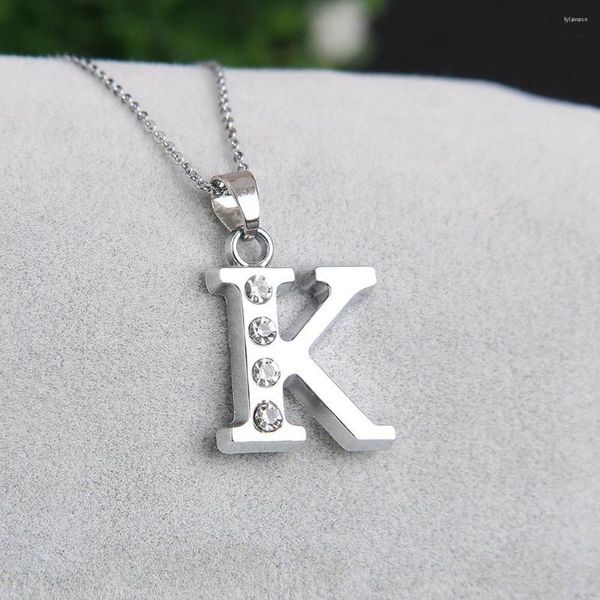 Pendentif Colliers Lettre K Scintillant Et Charmant Cristal Initiales Bijoux Couleur Argent Collier Pour Enseignant Étudiant Enfants Femmes Hommes