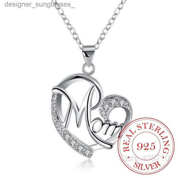 Collares colgantes Letra Mamá Plata de ley 925 Moda AAA Zirconia Charm s Collar de corazón Colgante Regalo del día de la madre para mamáL231218