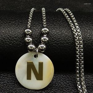 Collares colgantes Letra N Concha De Acero Inoxidable Para Mujer Cuentas Largo Color Plata Colgantes Joyería Collier Femme N18666S07