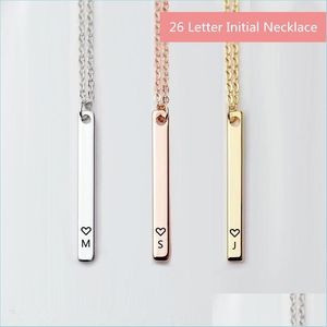 Collares colgantes Collar de letras Moda Letras iniciales A-Z Alfabeto Bar Amor Colgante Sier Color oro rosa Mujeres Hombres Joyería Nj0Om Dhade