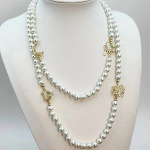 Colliers pendentif lettre pendentif colliers or marque plaqué cristal perle strass pull collier pour charme femmes fête de mariage bijoux accessoires