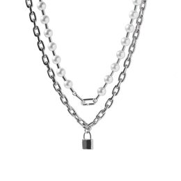 Colliers pendentif lettre T iff serrure tête perle épaisse s925 chaîne en argent double clavicule tour de cou en gros chaînes de bijoux de créateurs bijoux de luxe cjewelers
