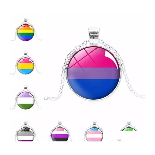 Pendentif Colliers LGBT Signe Rainbow Motif Cabochons Chaînes de verre pour gays lesbiennes bisexuels transgenres fierté bijoux de mode cadeau ot3ki