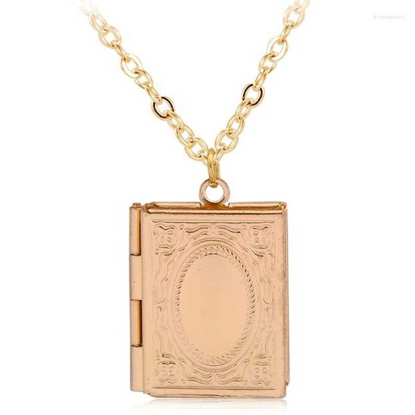 Pendentif Colliers Bibliothécaire Collier Vintage Style Délicat Imitation Livre Médaillon Secret Cachette Po Bijoux Pos Boîte