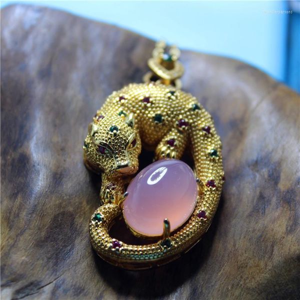 Pendentif Colliers Liemjee En Gros Mode Personnalité Bijoux Calcédoine Incrusté Léopard Forme Collier Pour Femme Caractéristique Namour Charme Cadeau