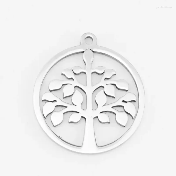 Colliers pendentifs vie d'arbre pendentifs charmes types ronds miroir poli brillant en acier inoxydable en gros 10 pièces