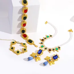 Collane con ciondolo Lifefontier multicolore perla di cristallo spessa per le donne Vintage geometrica collana girocollo a catena set gioielli per feste 2023