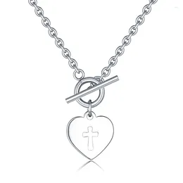 Collares colgantes LifeJoys Cross Heart Collar de acero inoxidable Encanto Hueco Joyería minimalista Moda linda