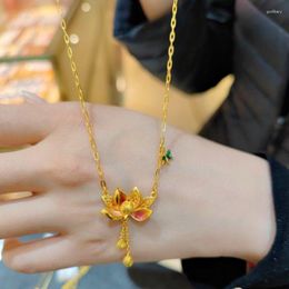 Collares colgantes Luz de lujo Patrimonio antiguo Oro Lotus Esmalte Collar Delicado Borla Cadena Moda Clavícula Temperamento