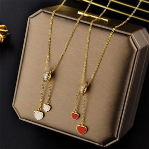 Collares colgantes ligeros de lujo de doble concha corazón de acero inoxidable para mujeres moda coreana dulce borlas cuello cadena joyería colgante