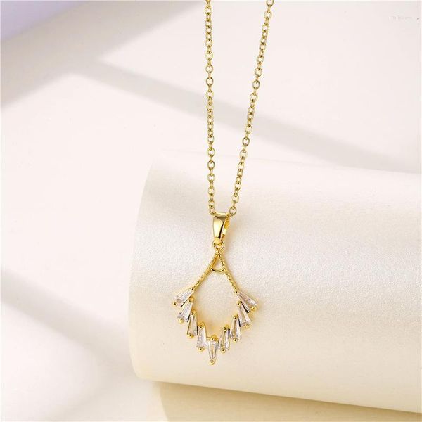 Collares colgantes ligeros de lujo geométrico rombo circón collar de cristal para mujeres moda coreana joyería de acero inoxidable cadena femenina