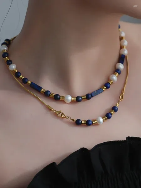 Collares colgantes Luz de lujo Nicho Verano Azul Lapis Lazuli Collar de perlas de agua dulce Cadena de clavícula